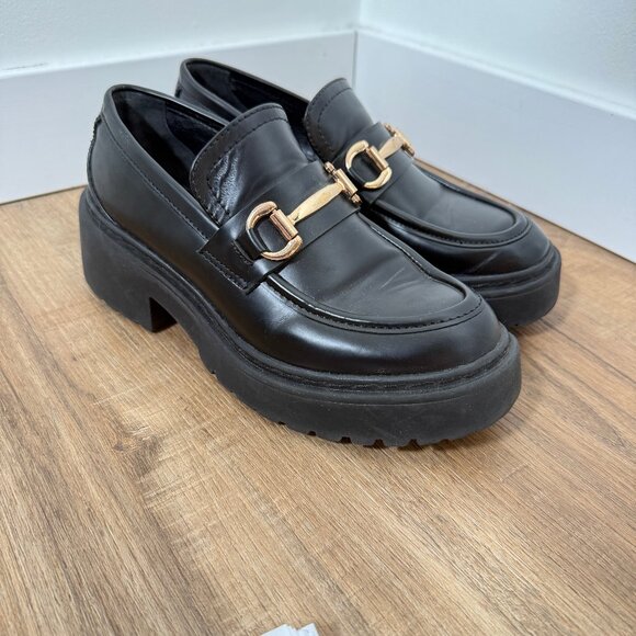 Steve Madden Approach Vegan Leather Black Chunky Loafers Platform Academia 37 - Picture 1 of 10